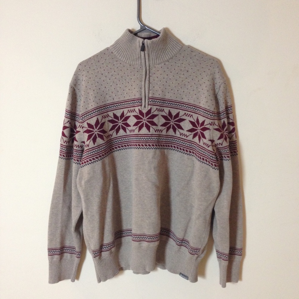 Eddie Bauer Tan Aztec Print Zip Up Sweater Size: L